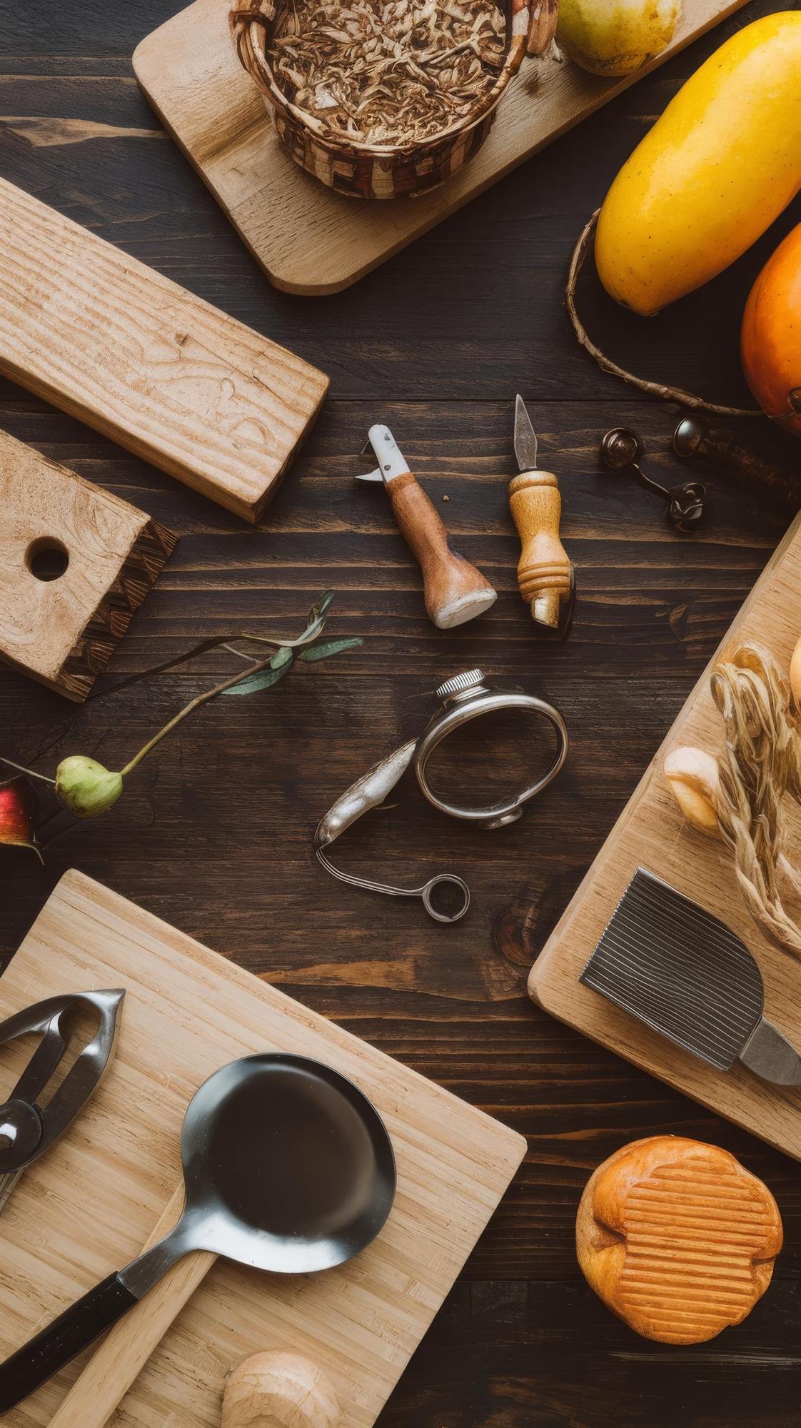 Tavolo di lavoro con utensili e ingredienti artigianali